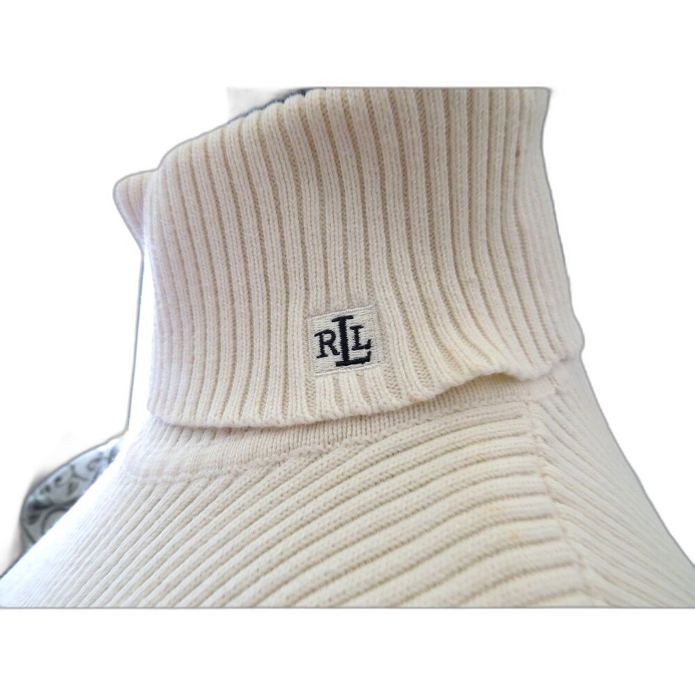 Lauren Ralph Lauren Women's Classic Ribbed Sleeveless Turtle Neck Cream M EUC